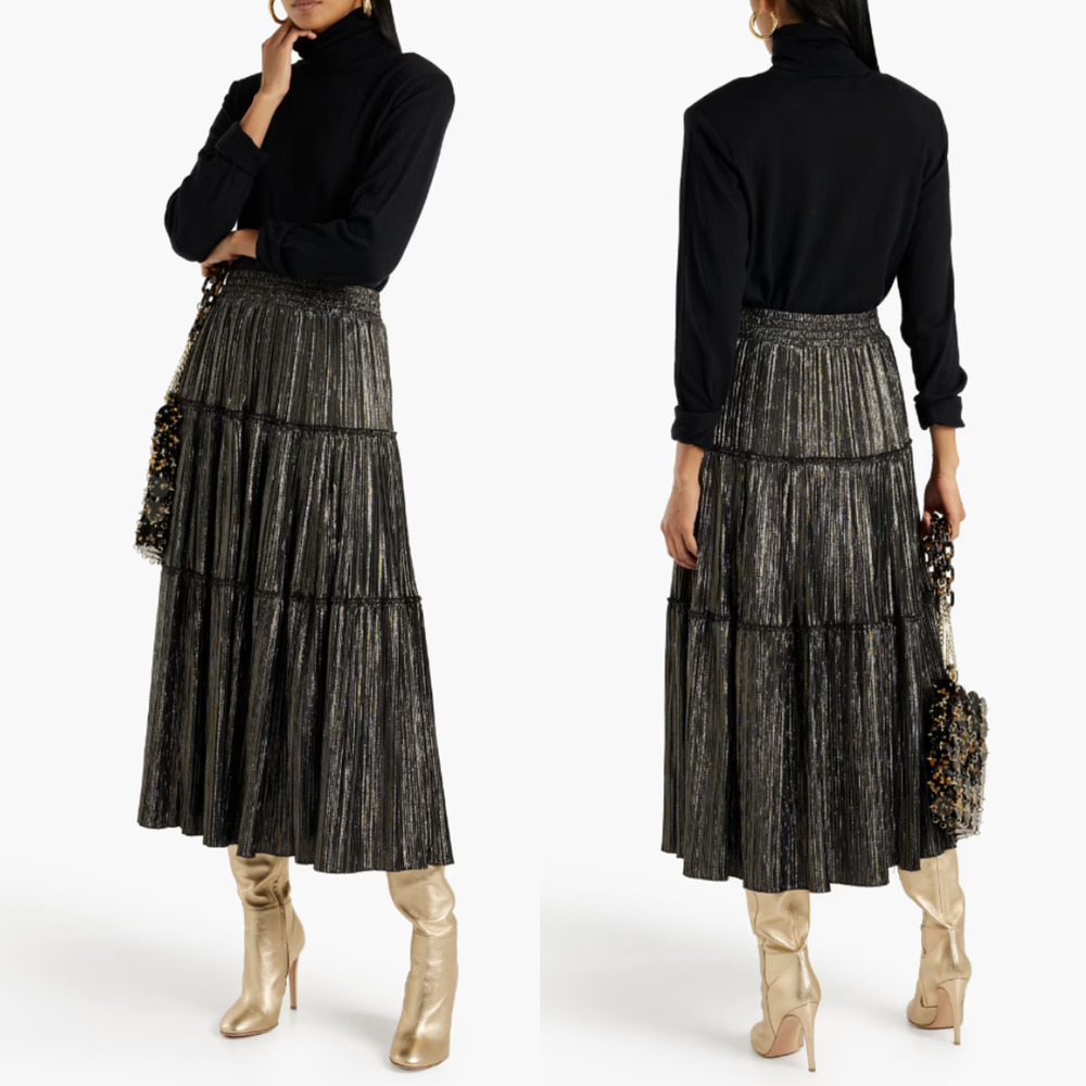 A.L.C. Black and Gold Midi Skirt